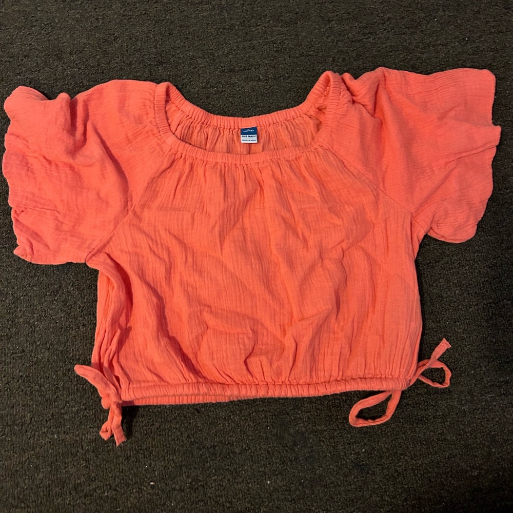 old navy Coral puff Sleeve adjustable crop Top